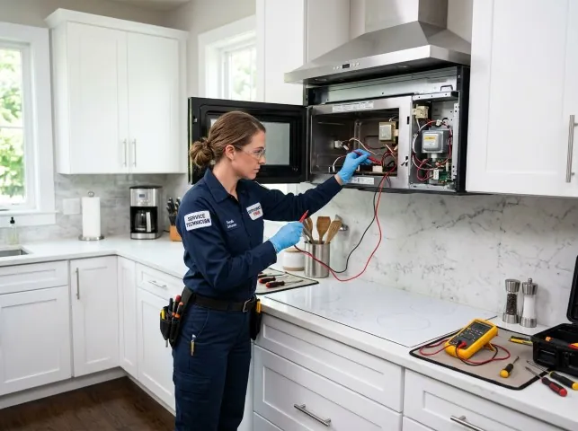 Appliance Repair Hero technician testing an over-the-range microwave in a Big Indian, NY kitchen
